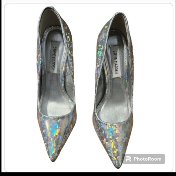 NWT Steve Madden Metallic Silver Heels Shoes sz 7.5 - Picture 7 of 11
